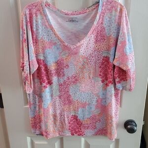 Talbots Pink and Blue Floral Short Sleeve Top